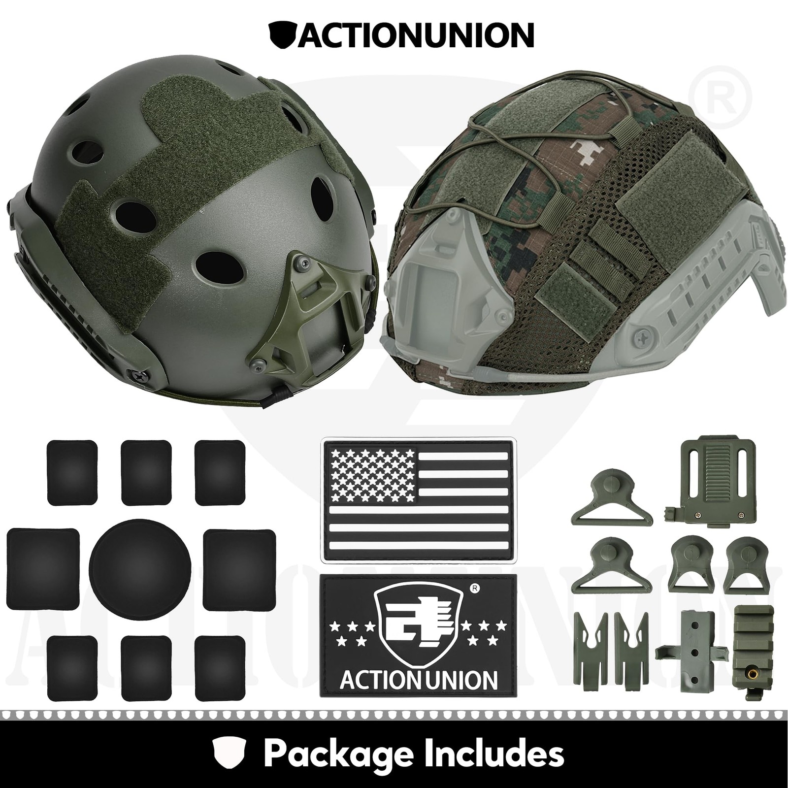 ACTIONUNION Airsoft Helmet Basic Set PJ Type Tactical Paintball Medium, OD