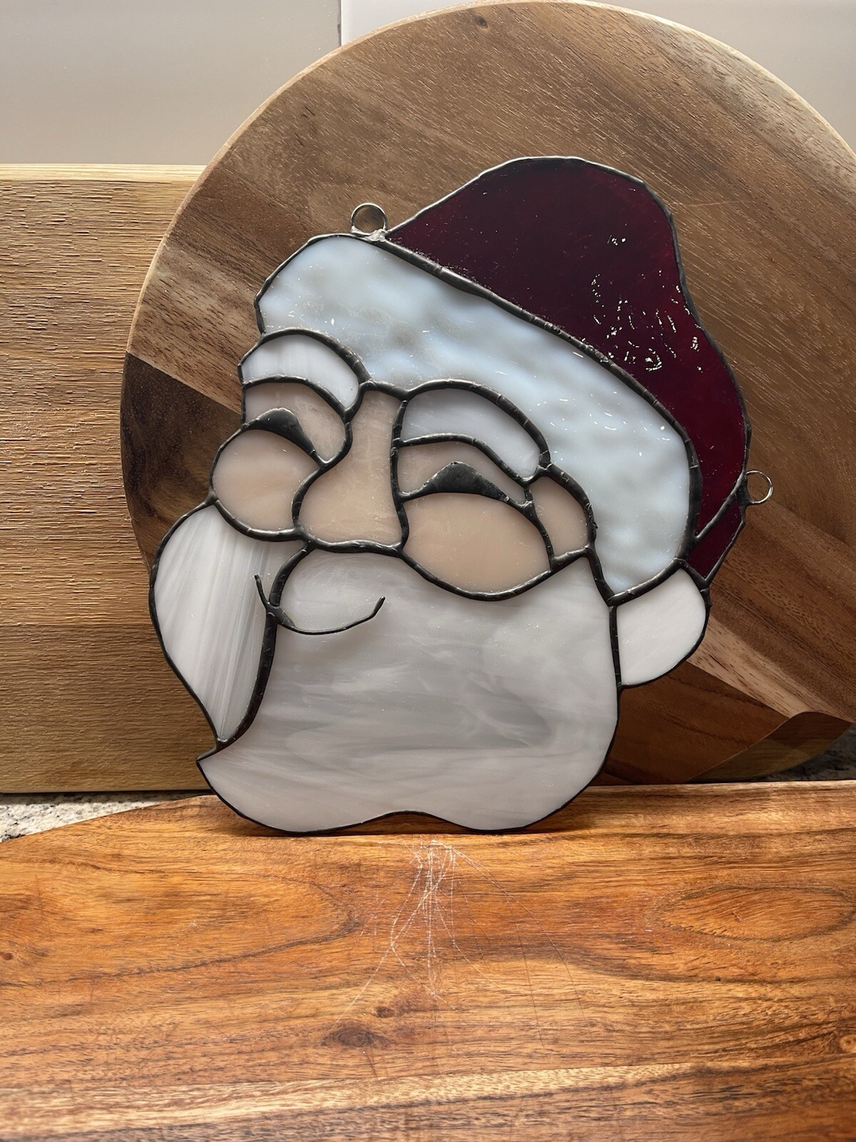 Stained Glass Santa Sun Catcher Missing Hanging Chain