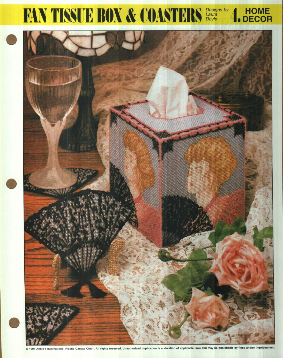 NEW FAN TISSUE BOX & COASTERS ANNIE'S PLASTIC CANVAS PATTERN INSTRUCTIONS