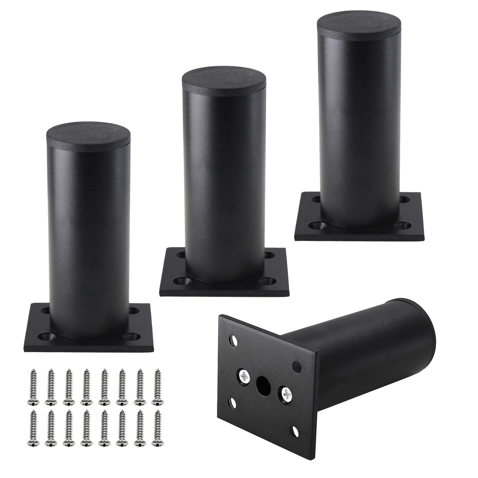Kyuionty Set of 4 Furniture Legs 4 Inch, Adjustable Aluminum 4 Black