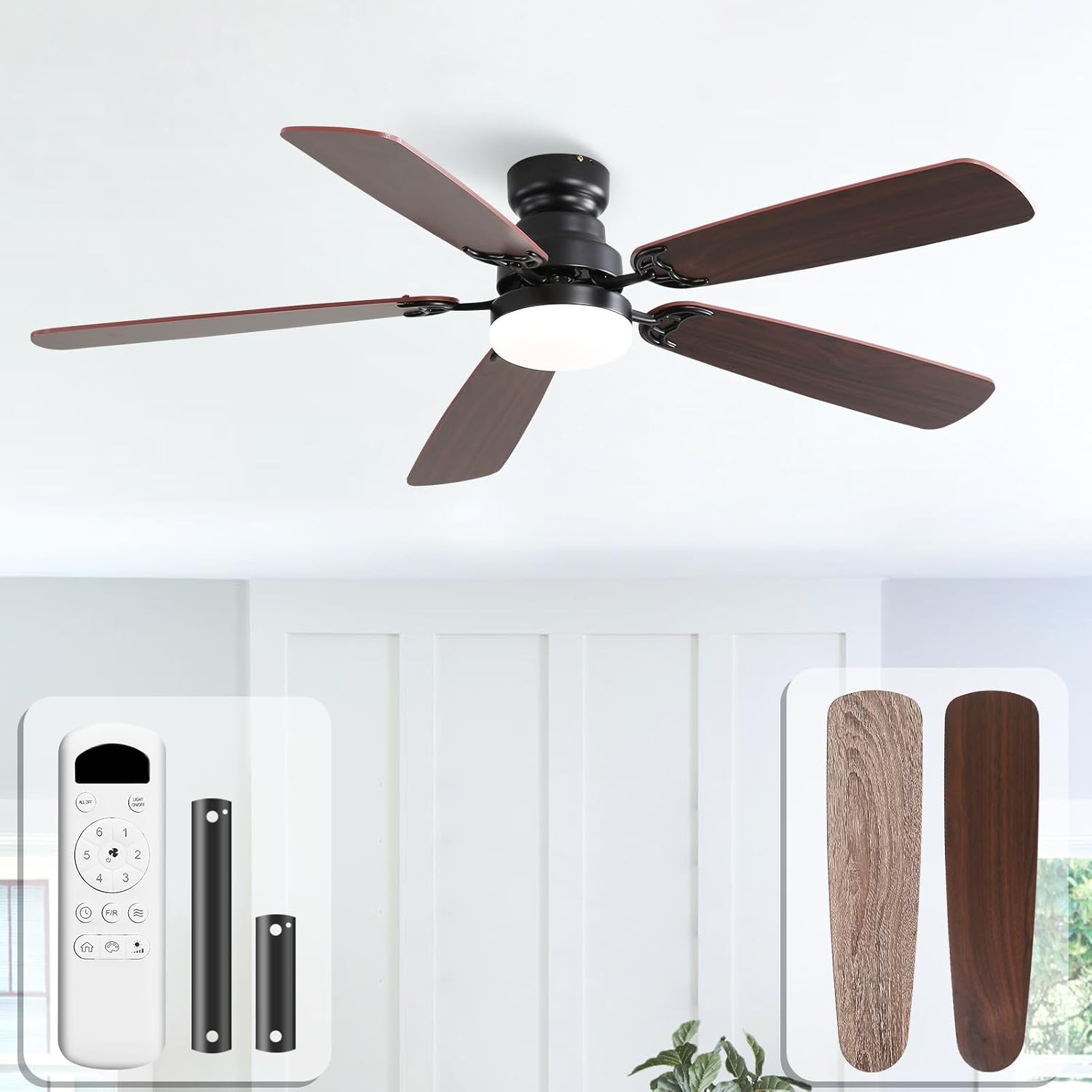 52 Inch Ceiling Fan with Light and Remote 3CCT Dimmable Tri-Color LED Reversible