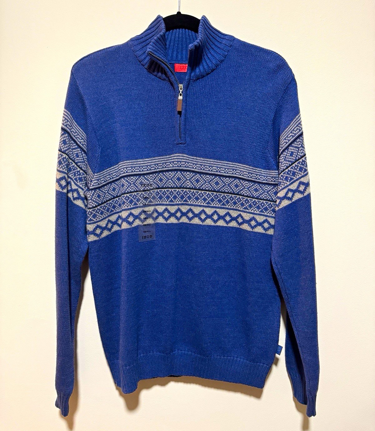 NWT IZOD Luxury Sport Quarter Zip Sweater Men’s Small Blue Cotton Blend
