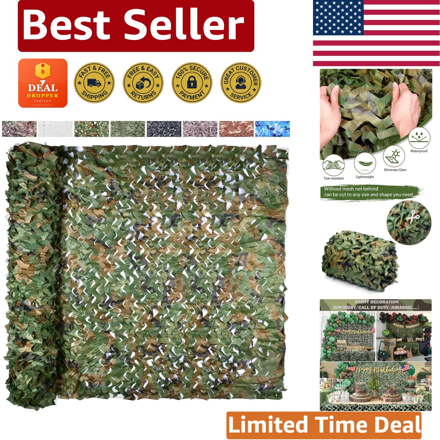 Lightweight 4.9ftx9.8ft Camo Netting - Ideal for Military Theme Events & Camping
