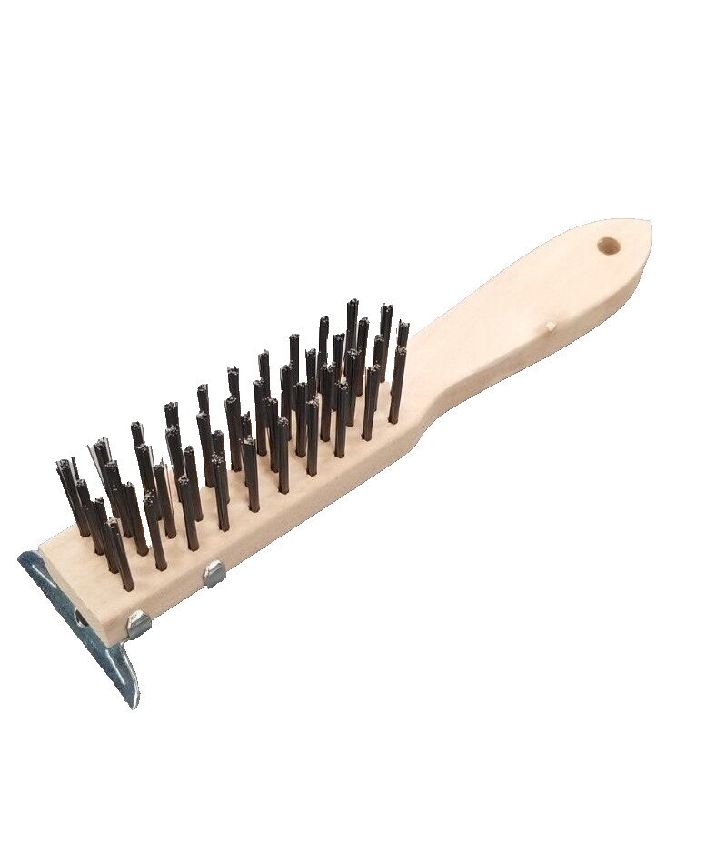 Scratch Brush w/Scraper 4 Row, Carbon Steel with Wood Handle FREE SHIPPING USA