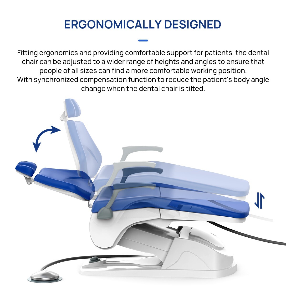Dental Unit Chair Integral Computer Controlled + Liftable mobile trolley + Stool