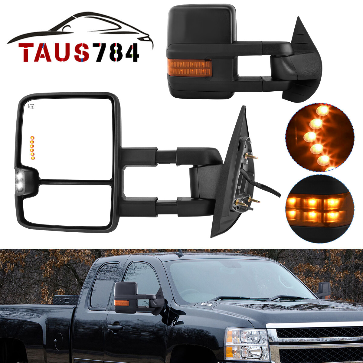 Power Heated Tow Mirrors for 2007-2013 Chevy Silverado Sierra 1500 2500HD 3500HD