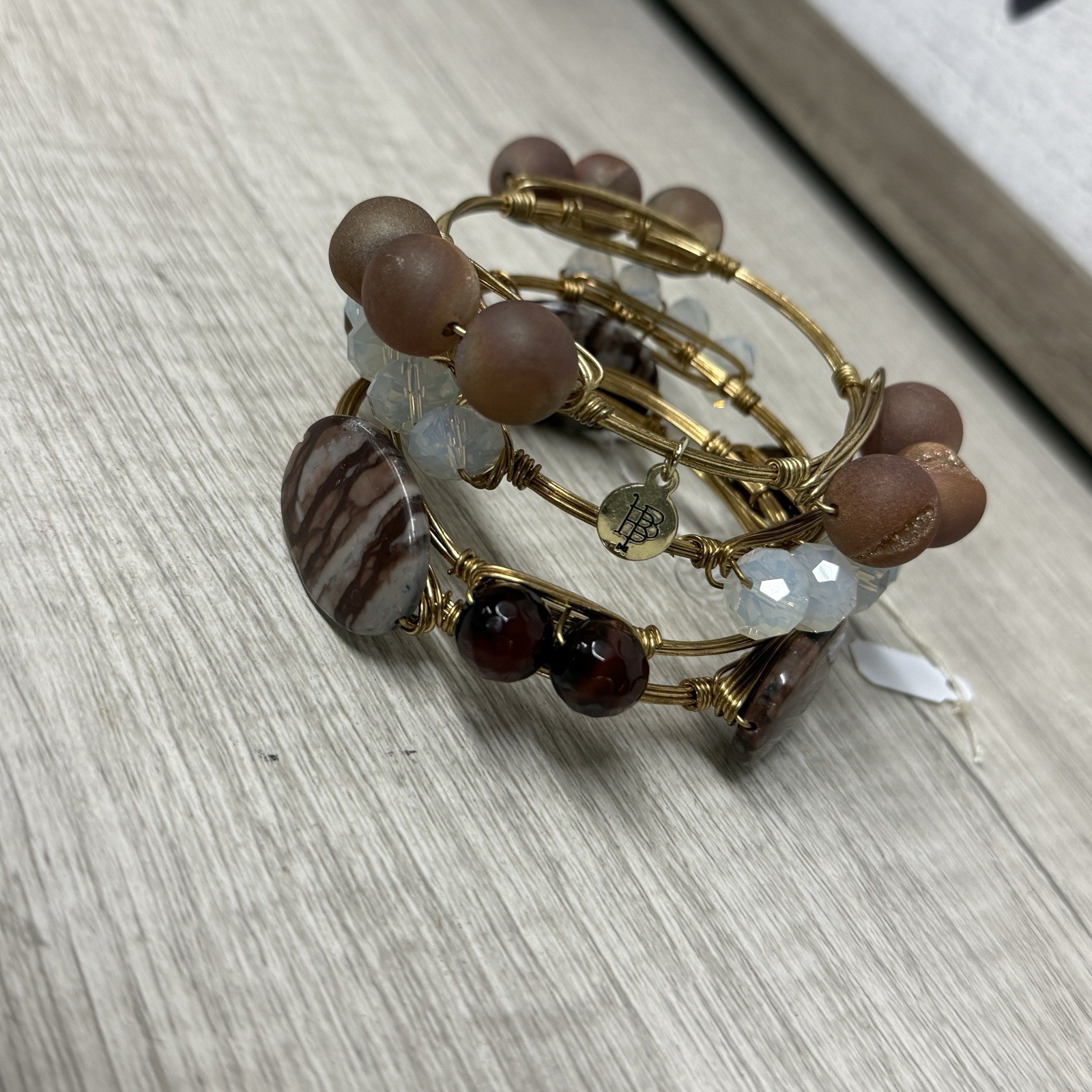 Curated Earthy Boho Bracelet Stack Wire Wrapped Agate Opalescent Artisan