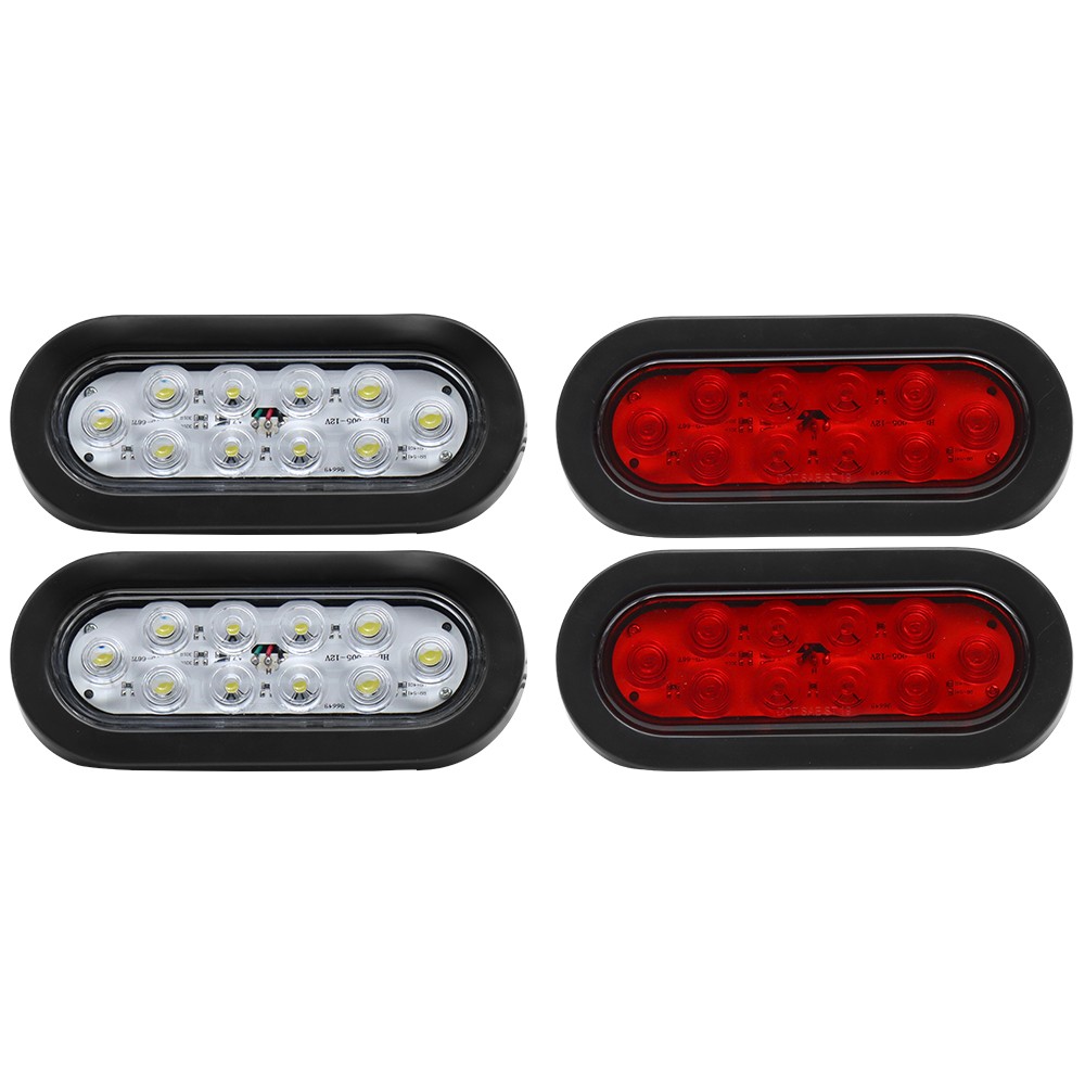 4Pcs 6"10 LED Oval Trailer Tail Lights 4 Red + 4 White Truck Universal