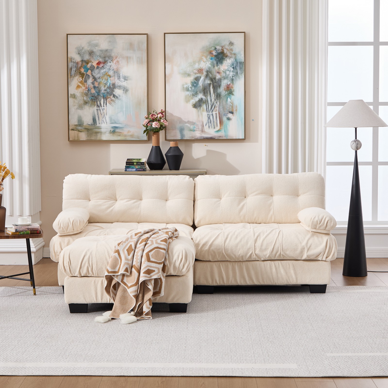 Modular Sectional Sofa Cloud Couch, Deep Seat L Shaped Couch with Ottoman,So
