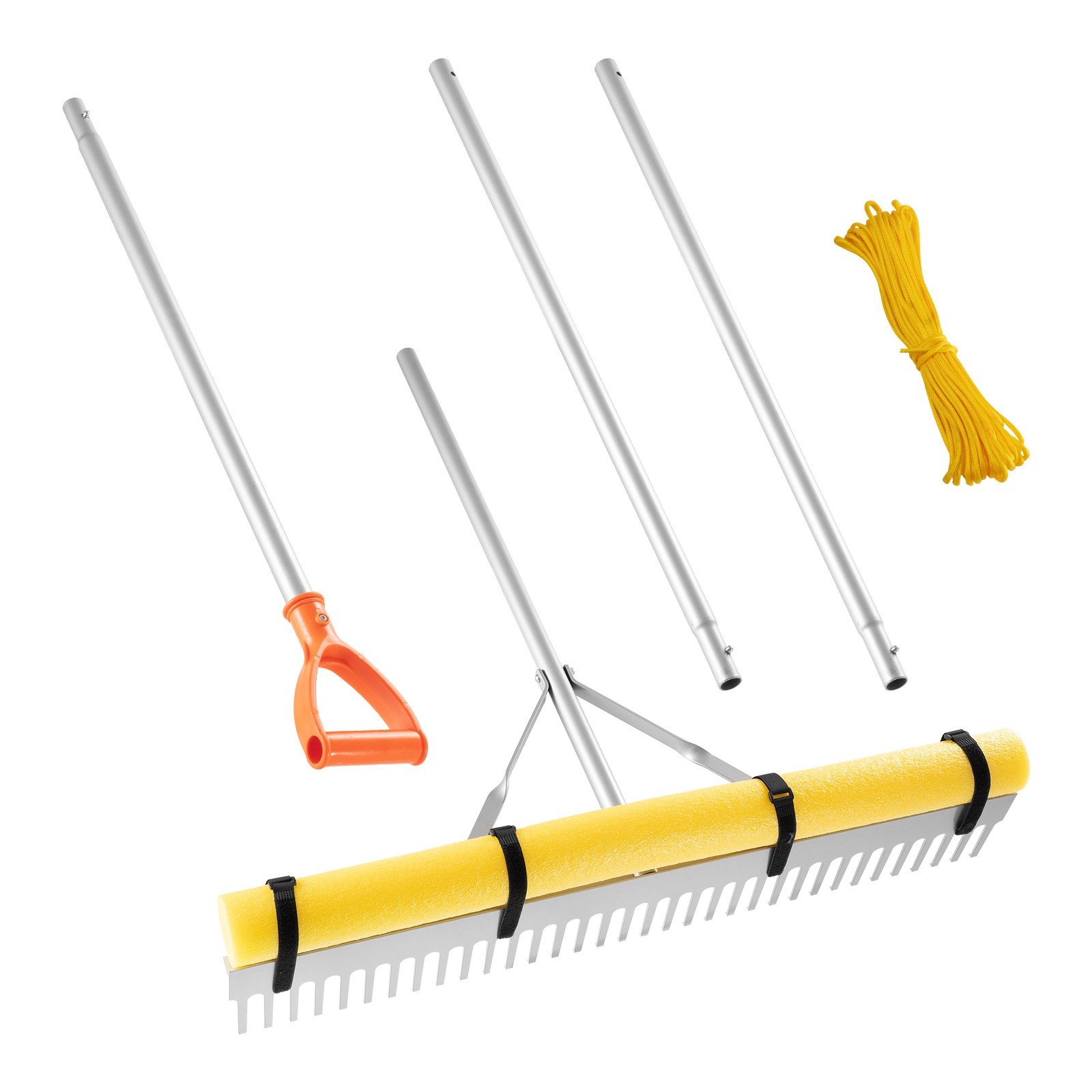 VEVOR Landscape Rake 36 inch Head 133 inch Handle Aluminum for Leaf Clearing