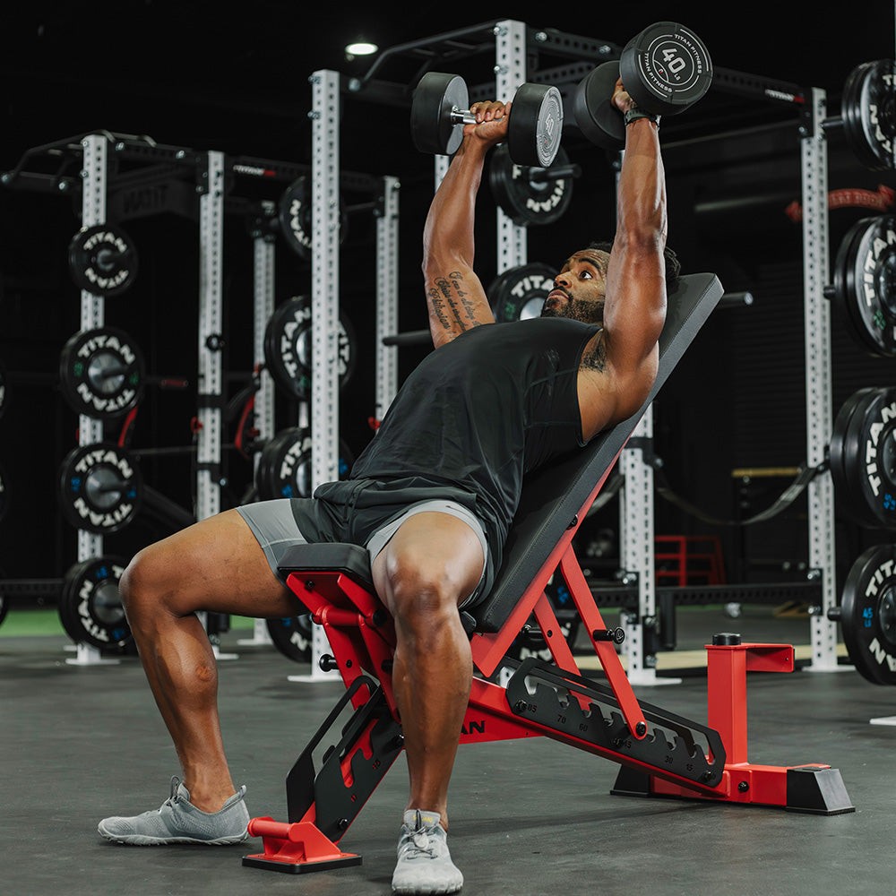 Titan Fitness TITAN Series Red Adjustable Bench, 600LB Incline/1000 LB Flat
