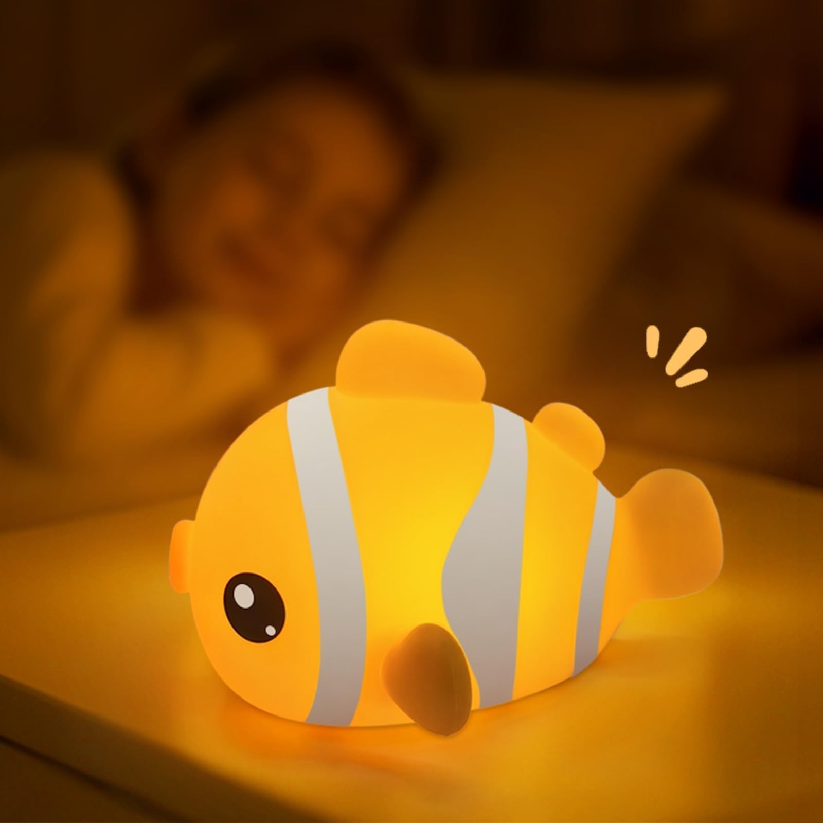 Cute Clownfish Night Light, Rechargeable LED Dimmable Silicone Lamp, Touch Co...