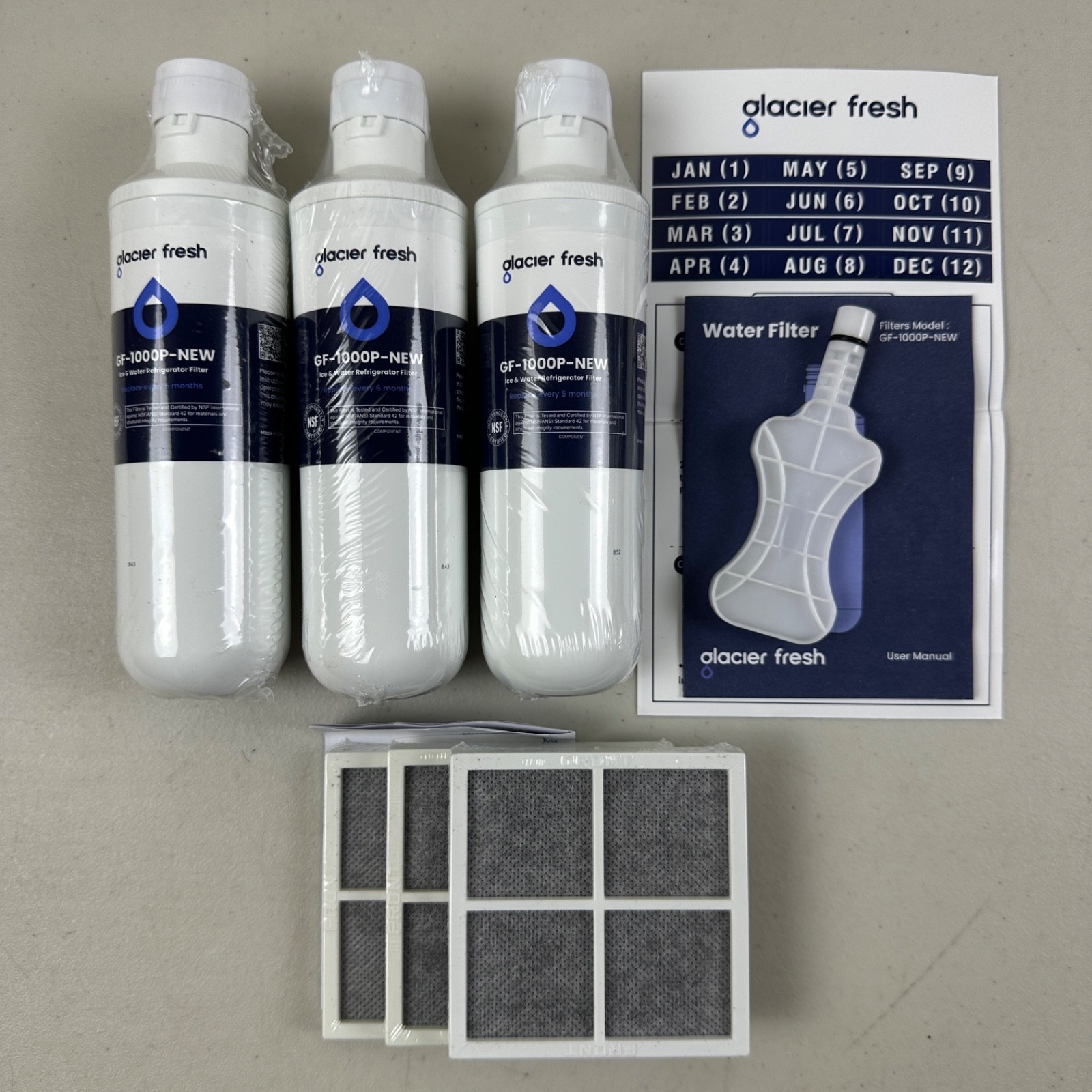 3 PACK GLACIER FRESH GF-1000P-NEW LT1000PC Refrigerator Water  and  Air Filter