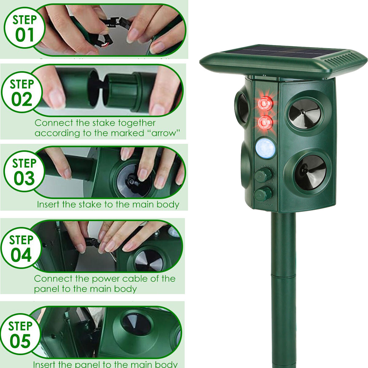 Solar Ultrasonic Animal Repeller Animal Repellent Chaser w/ Flashing Light