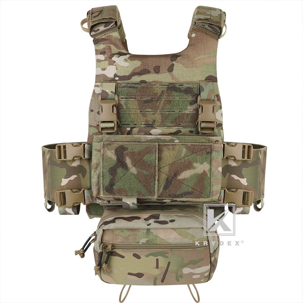 KRYDEX Tactical Molle Vest Low Vis Slick Carrier & Placard & Drop Pouch MC CAMO