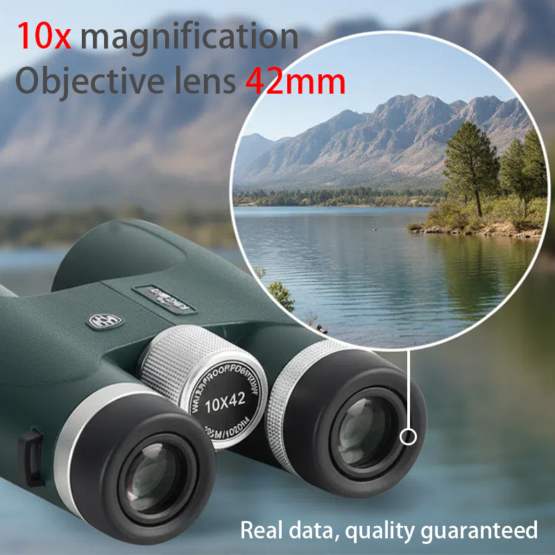 HD10x42 Binocular BK7 Large Prism Optical System Tripod Adaptable Rubber Armor