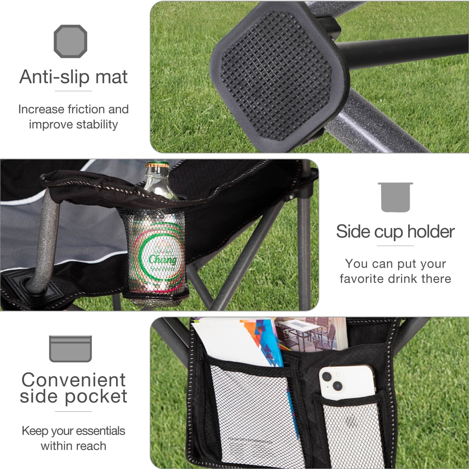 2Pack Camping Chair Oversized Folding Chairs with Cup Holder Heavy Duty Portable