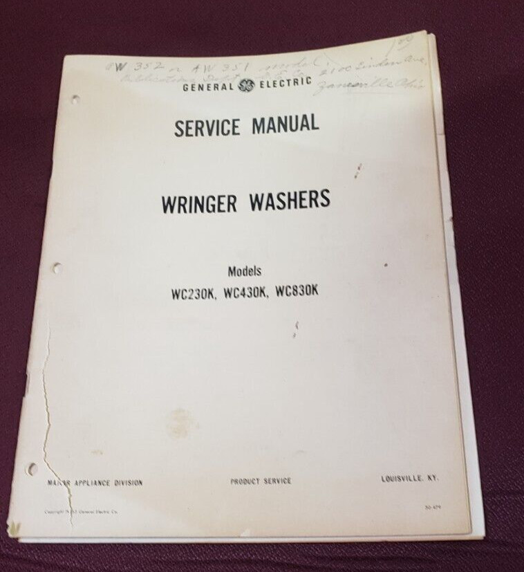 General Electric GE Service Manual Wringer  Washers 1953