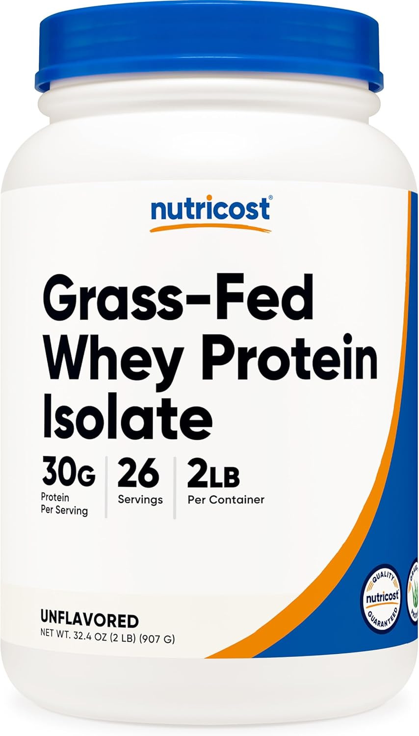 Grass-Fed Whey Protein Isolate (Unflavored) 2LBS - Non-Gmo, Gluten Free, Pure Pr