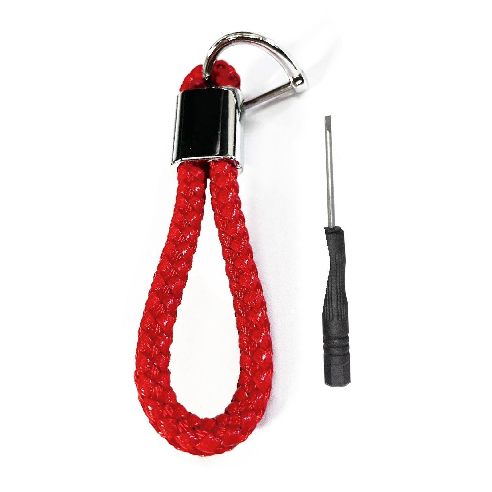 Red Universal Fits Car Key Fob Keychain Braided Leather Strap Key Chain Ring