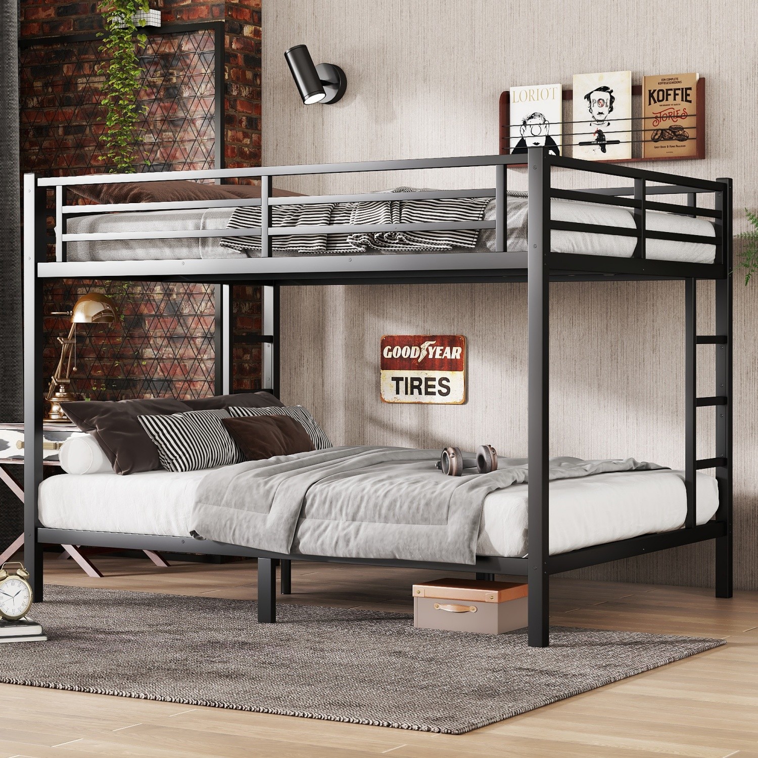 Queen over Queen Heavy Duty Metal Bunk Bed Frame w/ Ladder for Adults Teens