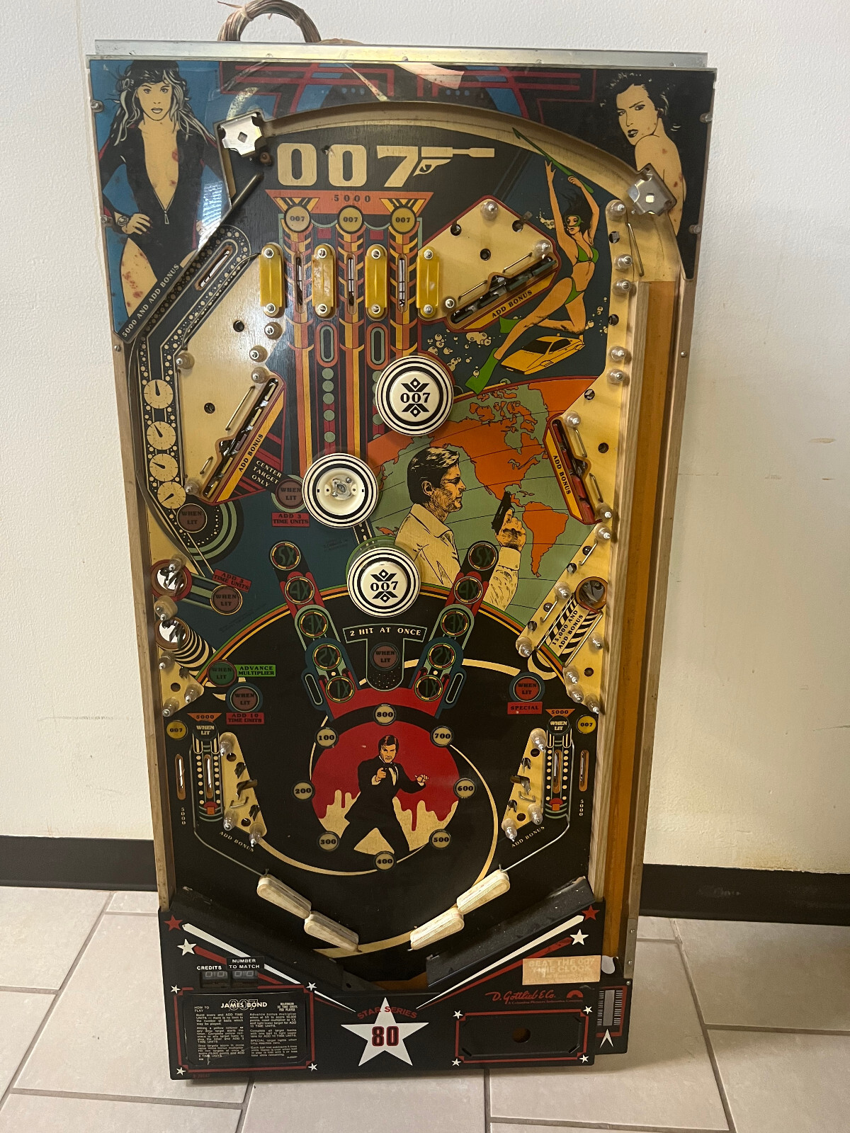 JAMES BOND by GOTTLIEB 1980 Pinball PLAYFIELD (POPULATED)