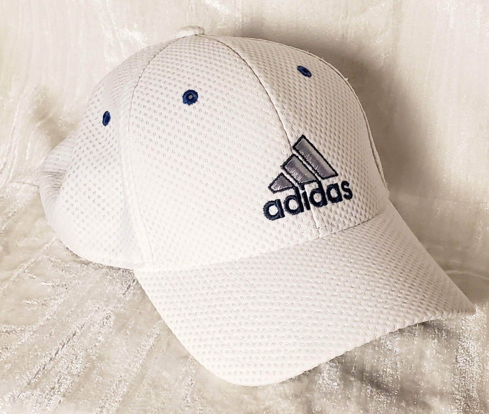 adidas Climalite Letters Logo in Gray and Navy on White Hat Cap Adjustable Hat