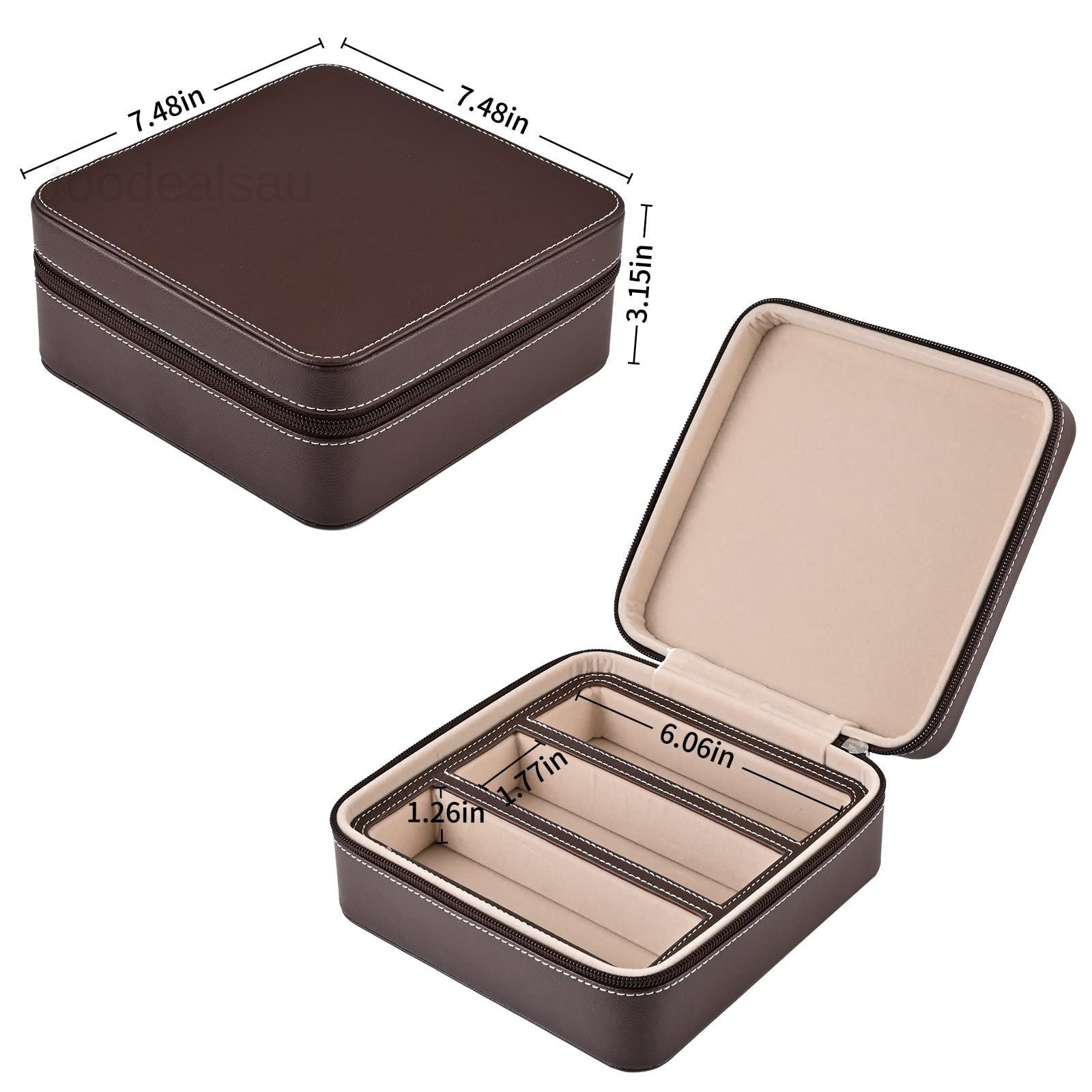 Eyewear Travel Case for women men, Luxury leather 3 Slots, Coffee