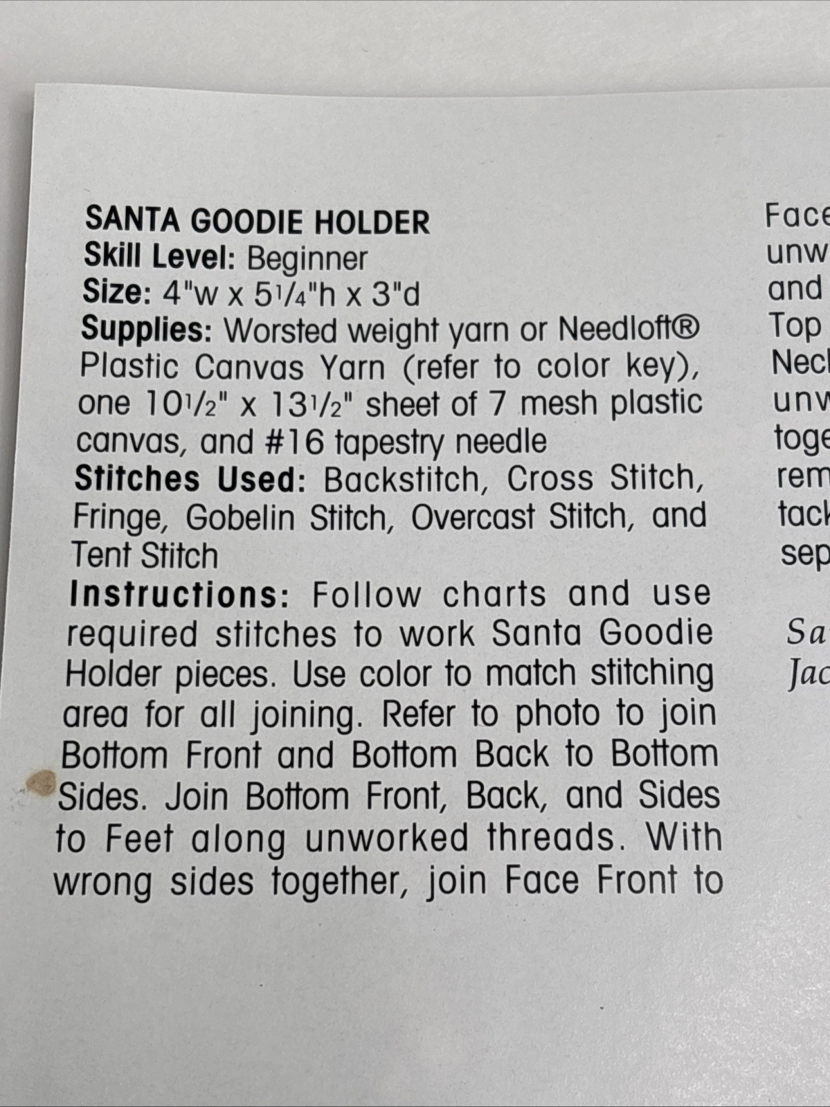 Goddie Santa Treat Holder Plastic Canvas Pattern Pages From Book