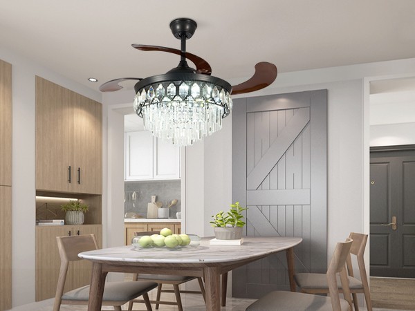 Luxury 42" Retractable Crystal Ceiling Fan Light w/ Remote, 6-Speed