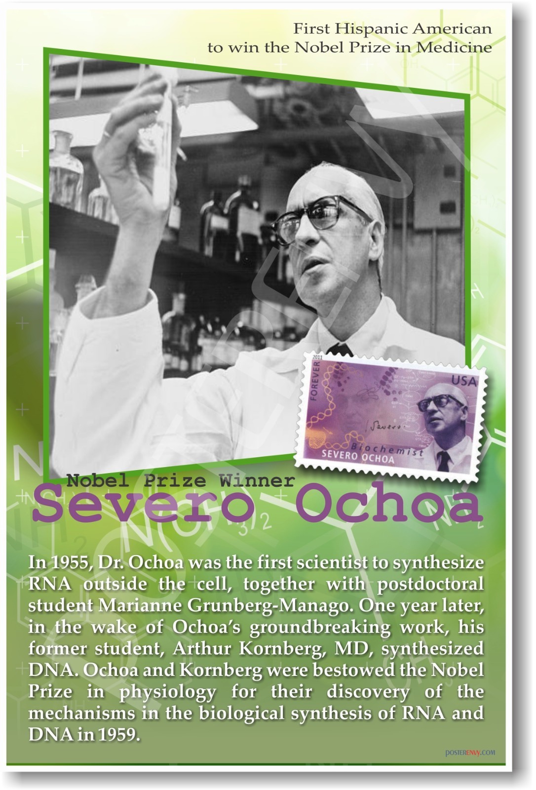 Dr Severo Ochoa - Latino American Nobel Prize Winner NEW Classroom School POSTER