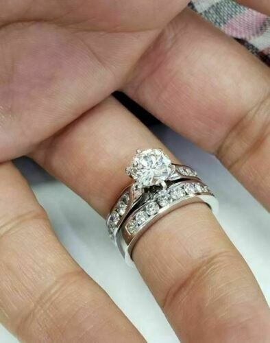 Round Cut 2.10 Ct Diamond Lab-Created Engagement Ring Set 925 Sterling Silver