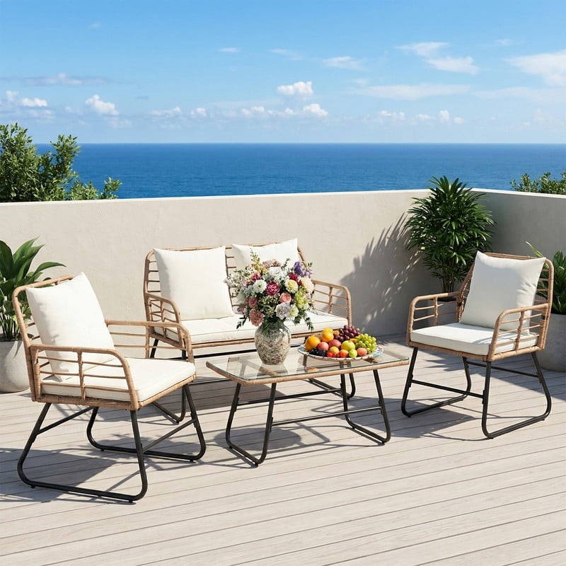 4 Piece Patio Furniture Set, Outdoor Patio Seating Set for Apartment Balcony