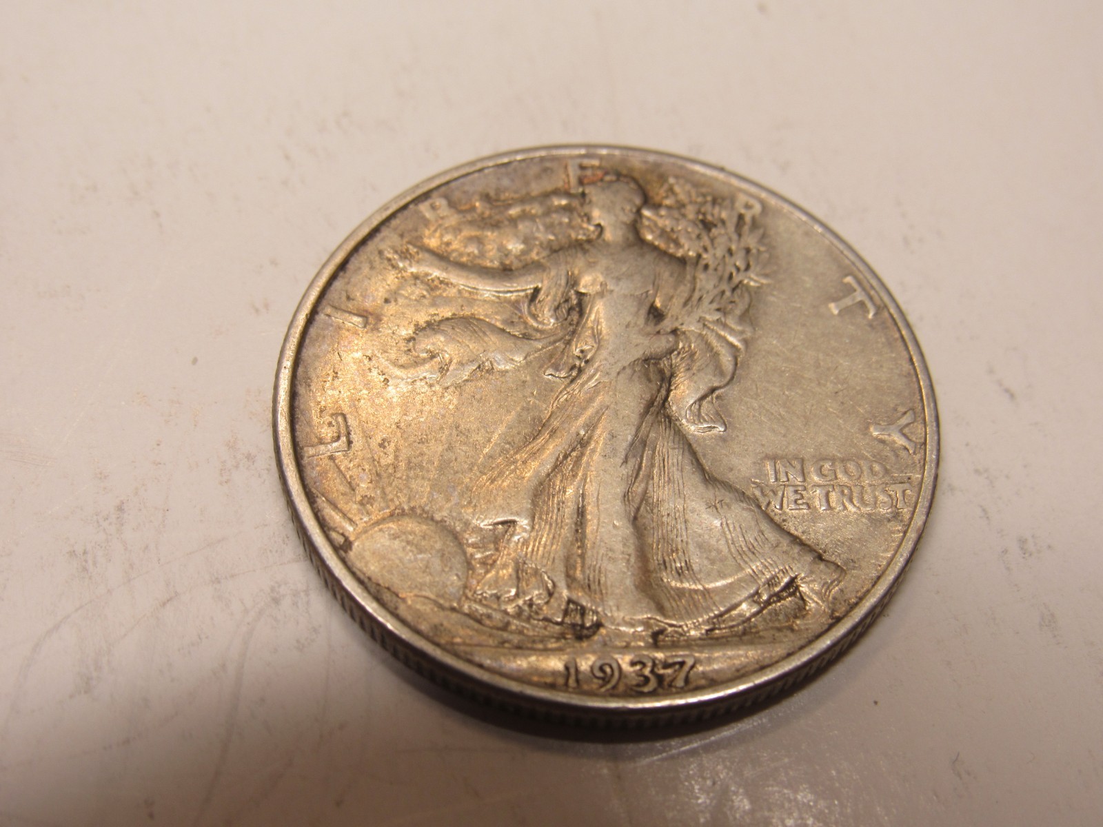 UNITED STATES 1937 WALKING LIBERTY SILVER HALF DOLLAR VG CONDITION *