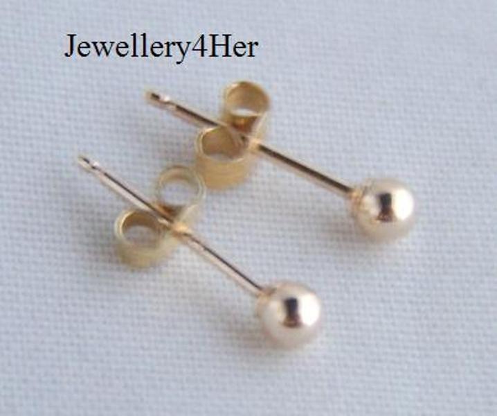 9ct Gold 2.5mm Tiny Small Plain Round Ball Stud Sleeper Earrings B'day GIFT BOX