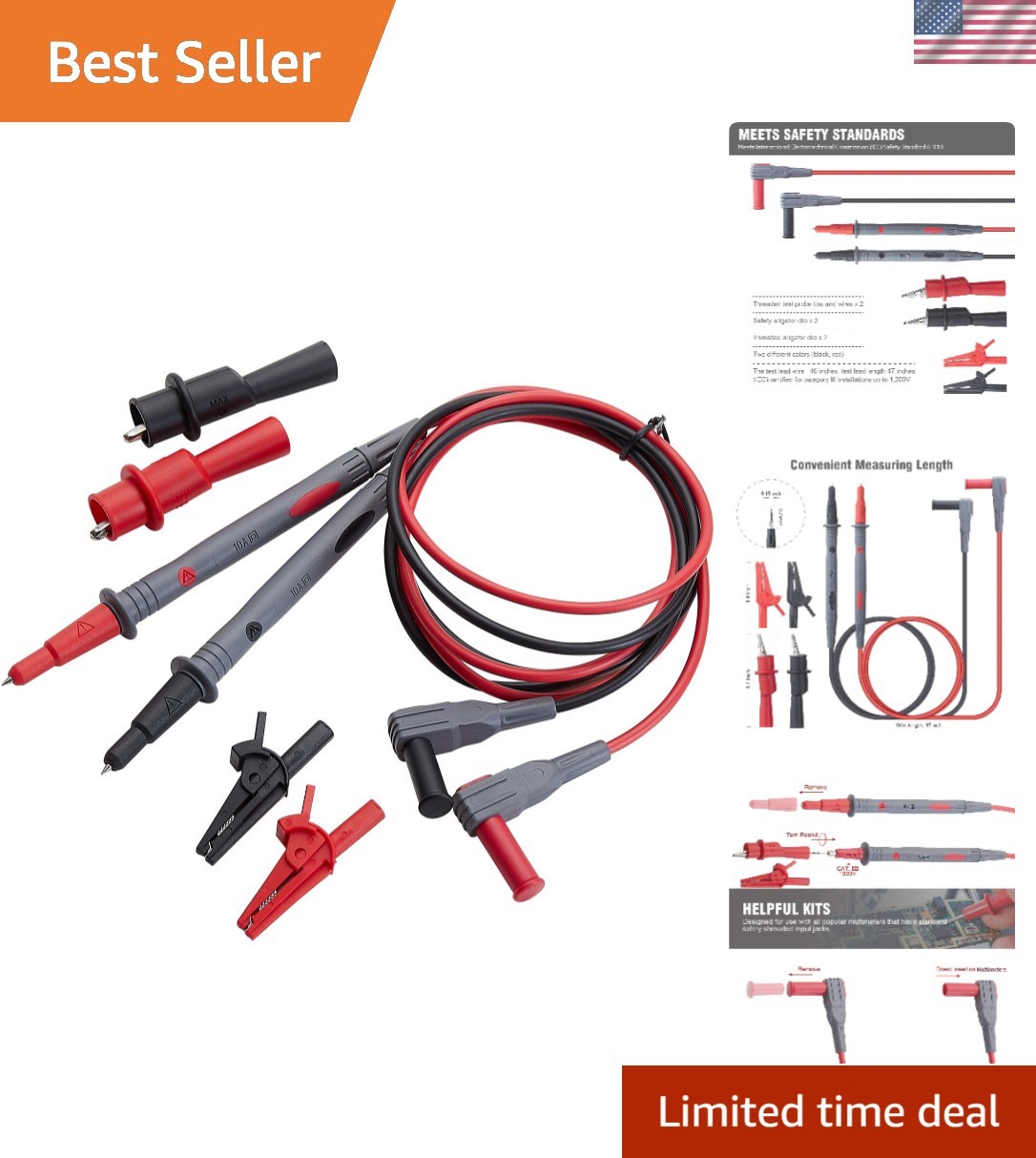 Multimeter  Lead Set with Threaded Safety Clips - CAT III Certified