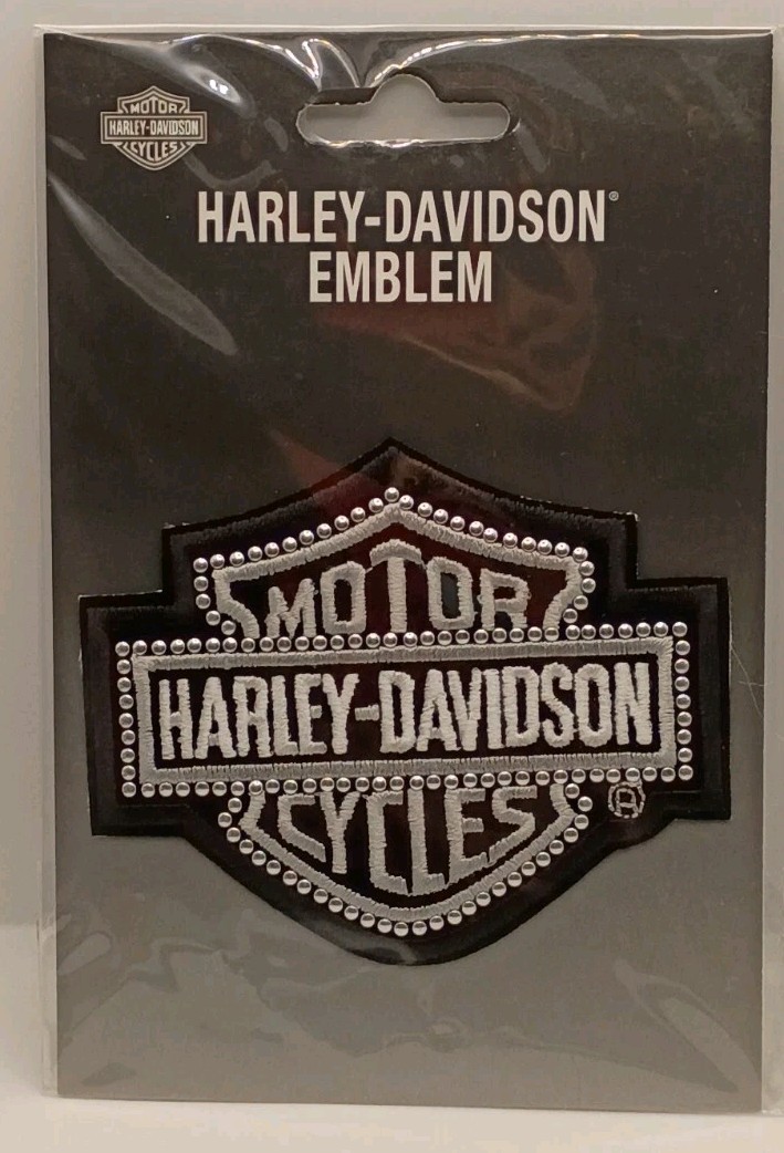 Vtg. 2005 Medium Black Harley Davidson Silver Studded Bling Bar & Shield Patch