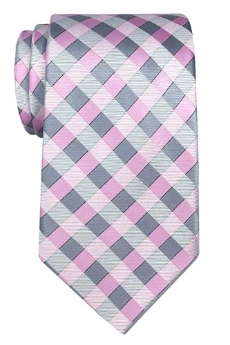 Classic Check Woven Microfiber Men's Tie Necktie Pink and Grey Check
