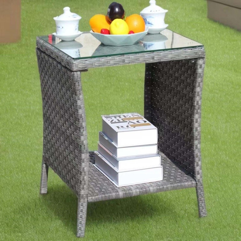 Patio Furniture Coffee Table w/ Tempered Glass Outdoor Picnic 19x21" Rattan
