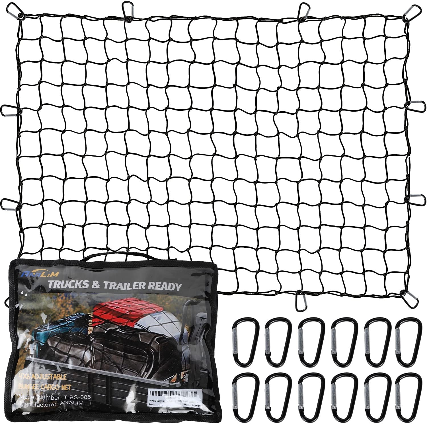 ANALIM Cargo Net for Pickup Truck Bed, 4' x 6' Stretches to 4ft x 6ft, Black