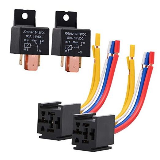 2 Packs Car Relay with Harness Truck Motor Heavy Duty 5-Pin 80A 12V Relay