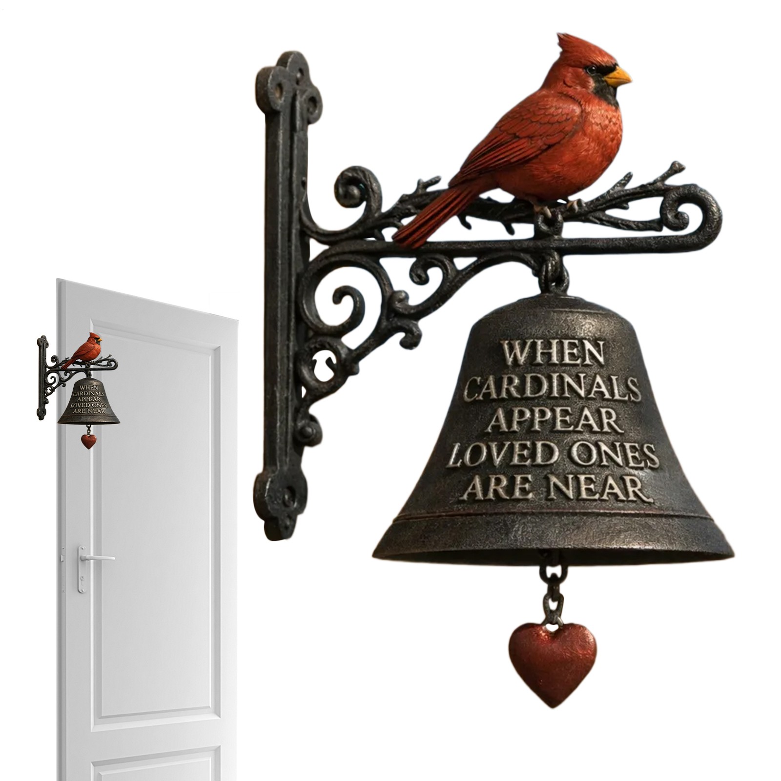 Cardinals Memorial Garden Bell, Red Bird Garden Decoration Farmhouse Yard Bell