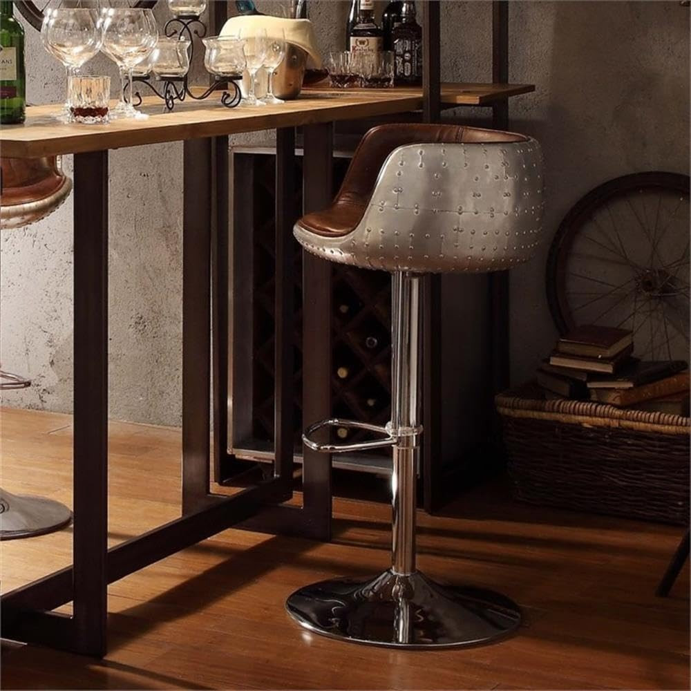 Brancaster Vintage Brown Leather Adjustable Swivel Stool