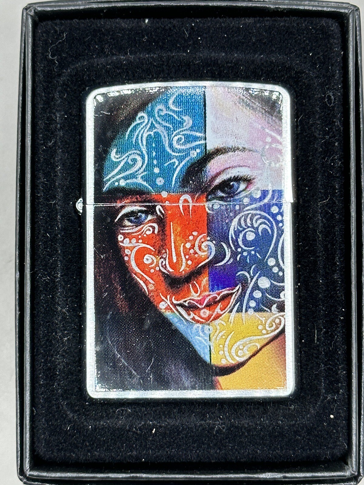 Vintage 2008 Barrett Smythe Face Painting Girl Chrome Zippo Lighter NEW