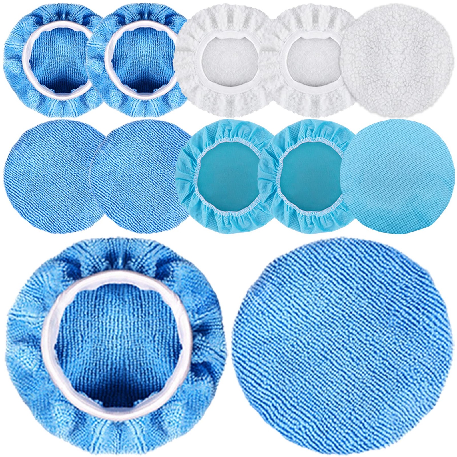 SIQUK 12 Pieces Car Polisher Pad Bonnet 5-6 Inch Polishing White, Azure, Blue