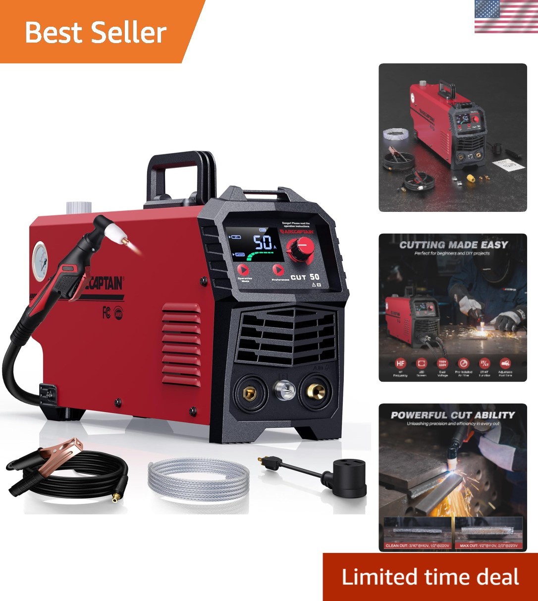 Plasma Cutter 50 Amps Dual Voltage Inverter with LED Display for DIY Steel Al...