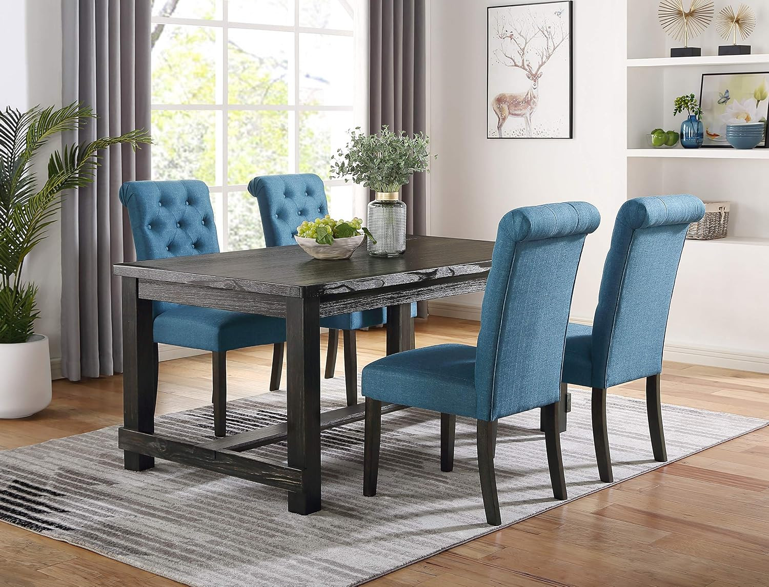 Leviton Wood Dining Set, Table with 4 Chairs, Blue