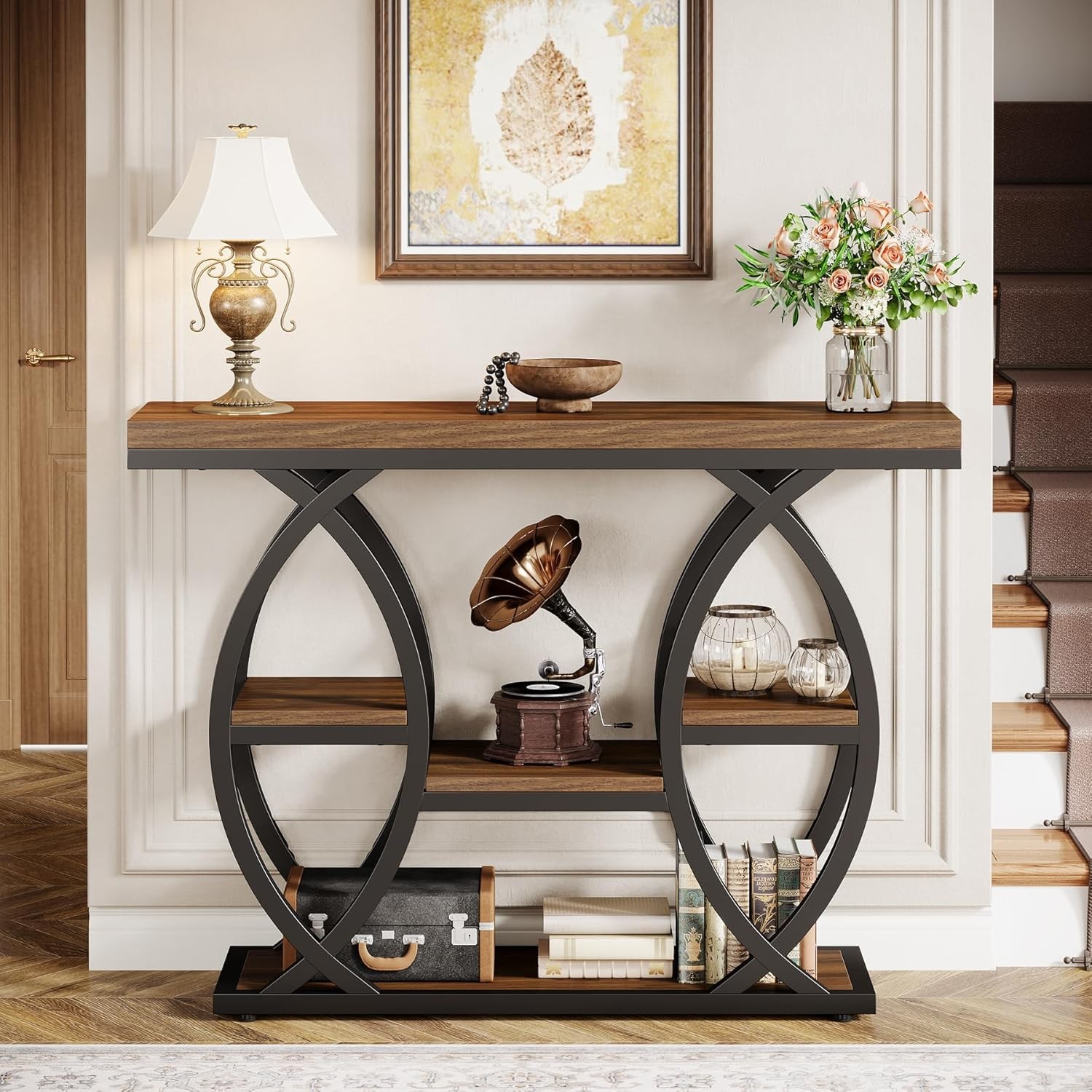 39.4" Console Table, Industrial 4-Tier Entryway Sofa Table with Storage Shelves