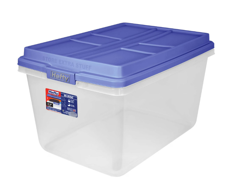 Hefty HI-RISE 72 Quart Large Latching Storage Bin, Clear Plastic Storage Contain