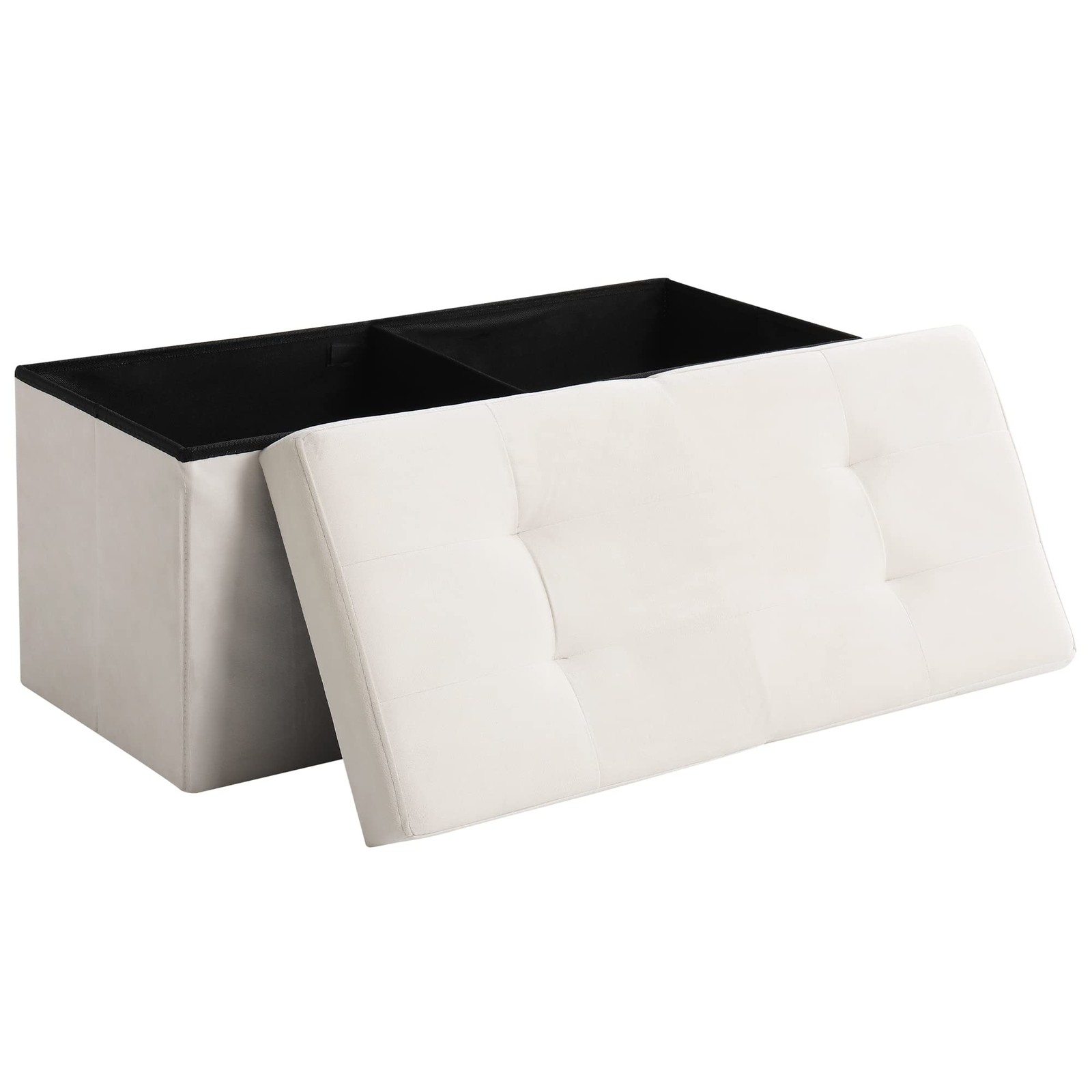 CUYOCA Storage Ottoman Bench Foldable Seat Footrest 30" Flip, Velvet Cream
